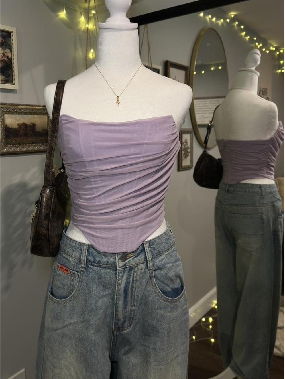 Lilac Ruched Corset Tube Top